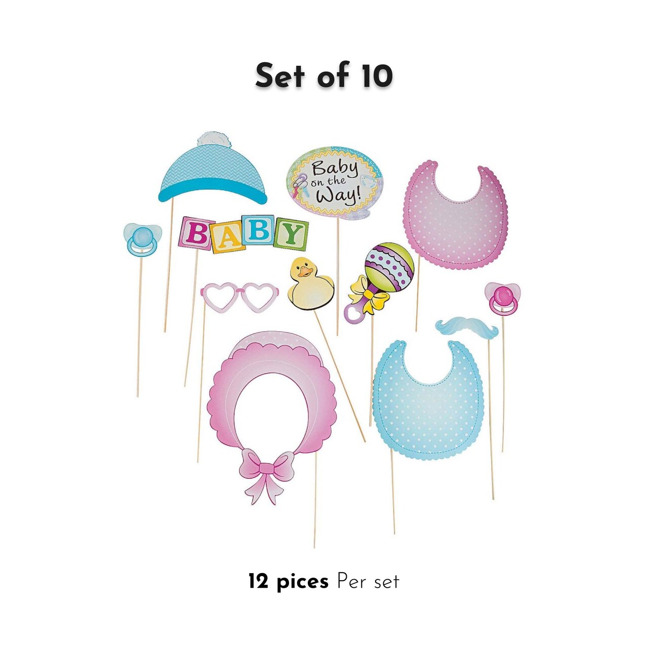 Baby Shower Photo Booth Stick Prop Set - 12 Pieces for Unforgettable Moments of Joy and Celebration | Raheev®